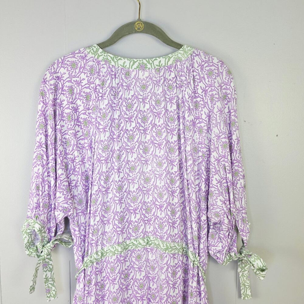 Cactus + Pearl Purple Green Floral Maxi Dress XXL Tie Sleeve Boho Cottagecore - Picture 10 of 15